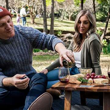 Komorebi Portable Picnic Table - Custom Acacia Picnic Tray with Wine and Champagne Holder - Low Picn...