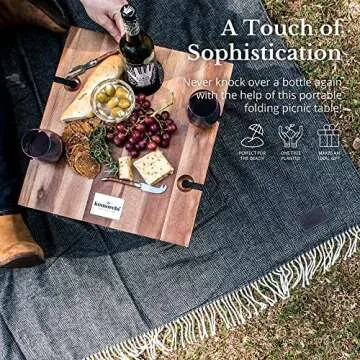 Komorebi Portable Picnic Table - Custom Acacia Picnic Tray with Wine and Champagne Holder - Low Picnic Table for Beach Picnic - Outdoor Folding Low Table - Camping Table with Cup Holders - Wine Gifts