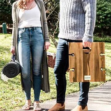 Komorebi Portable Picnic Table - Custom Acacia Picnic Tray with Wine and Champagne Holder - Low Picnic Table for Beach Picnic - Outdoor Folding Low Table - Camping Table with Cup Holders - Wine Gifts