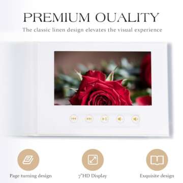 Elegant Linen-Covered Video Album with Photo Insert | 7-Inch IPS Screen, 4GB Memory, USB-C Charging ...