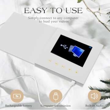 Elegant Linen-Covered Video Album with Photo Insert | 7-Inch IPS Screen, 4GB Memory, USB-C Charging | Perfect for Weddings, Retirements, and Special Occasions