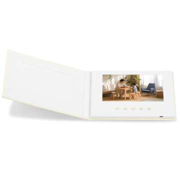 Elegant Linen-Covered Video Album with Photo Insert | 7-Inch IPS Screen, 4GB Memory, USB-C Charging | Perfect for Weddings, Retirements, and Special Occasions