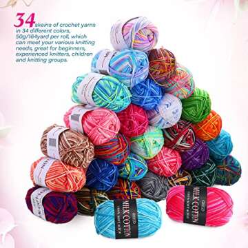 Fabbay 34 Rolls Milk Cotton Yarn - Soft Rainbow Yarn for All Craft Projects