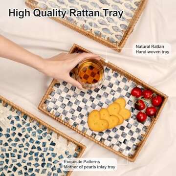 Tynulox Rattan Serving Tray with Mother of Pearl Inlay