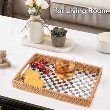 Tynulox Rattan Serving Tray with Mother of Pearl Inlay