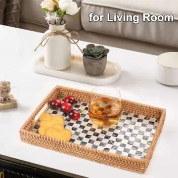 Tynulox Rattan Serving Tray with Mother of Pearl Inlay