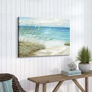 TAR TAR STUDIO Seascape Canvas Painting Wall Art: Oil Painting Style Beach Theme with Hand Painted Texture Canvas Art Wall Décor for Living Room (36" W x 24" H, Multiple Sizes)