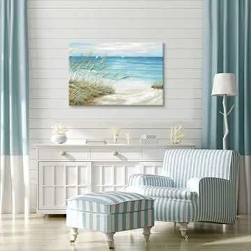 TAR TAR STUDIO Seascape Canvas Painting Wall Art: Oil Painting Style Beach Theme with Hand Painted Texture Canvas Art Wall Décor for Living Room (36" W x 24" H, Multiple Sizes)