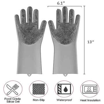 LHome Magic Silicone Dishwashing Scrubber, 2 in 1 Reusable Rubber Gloves, Heat Resistant Kitchen Too...