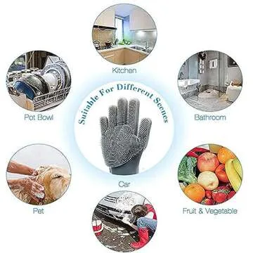 LHome Magic Silicone Dishwashing Scrubber, 2 in 1 Reusable Rubber Gloves, Heat Resistant Kitchen Tool for Household, Dish Wash, 2 Count (Pack of 1), Gray