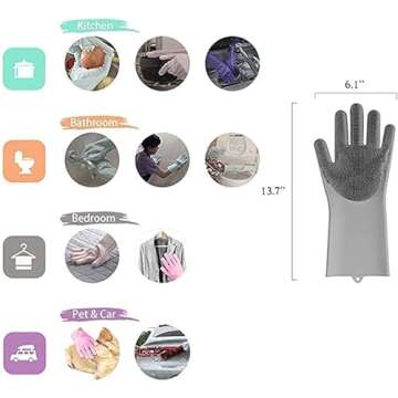 LHome Magic Silicone Dishwashing Scrubber, 2 in 1 Reusable Rubber Gloves, Heat Resistant Kitchen Tool for Household, Dish Wash, 2 Count (Pack of 1), Gray