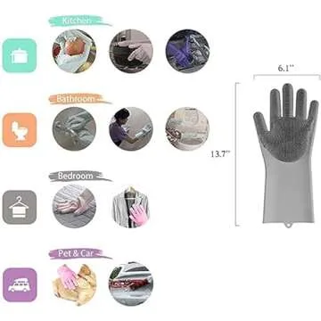 LHome Magic Silicone Dishwashing Scrubber, 2 in 1 Reusable Rubber Gloves, Heat Resistant Kitchen Tool for Household, Dish Wash, 2 Count (Pack of 1), Gray