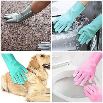 LHome Magic Silicone Dishwashing Scrubber, 2 in 1 Reusable Rubber Gloves, Heat Resistant Kitchen Tool for Household, Dish Wash, 2 Count (Pack of 1), Gray