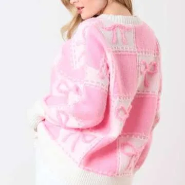 Shop Qmlyev Y2K Bow Print Oversized Sweater