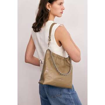 LA FESTIN Split Leather Shoulder Bag for Women with Adjustable Strap, Chain Detail, Elegant Women's ...