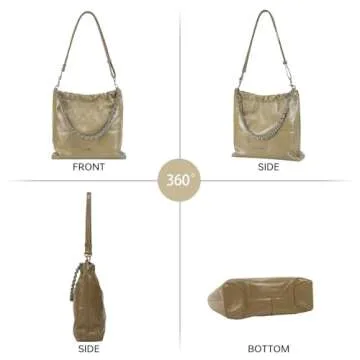 LA FESTIN Split Leather Shoulder Bag for Women with Adjustable Strap, Chain Detail, Elegant Women's Crossbody Handbags, Spacious Design for Work, Parties, and Everyday Use, Fog Gray Green