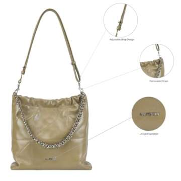 LA FESTIN Split Leather Shoulder Bag for Women with Adjustable Strap, Chain Detail, Elegant Women's Crossbody Handbags, Spacious Design for Work, Parties, and Everyday Use, Fog Gray Green