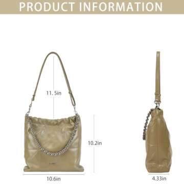 LA FESTIN Split Leather Shoulder Bag for Women with Adjustable Strap, Chain Detail, Elegant Women's Crossbody Handbags, Spacious Design for Work, Parties, and Everyday Use, Fog Gray Green