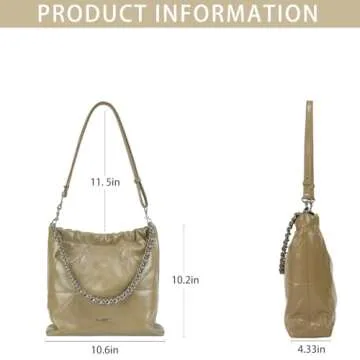 LA FESTIN Split Leather Shoulder Bag for Women with Adjustable Strap, Chain Detail, Elegant Women's Crossbody Handbags, Spacious Design for Work, Parties, and Everyday Use, Fog Gray Green