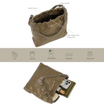 LA FESTIN Split Leather Shoulder Bag for Women with Adjustable Strap, Chain Detail, Elegant Women's Crossbody Handbags, Spacious Design for Work, Parties, and Everyday Use, Fog Gray Green