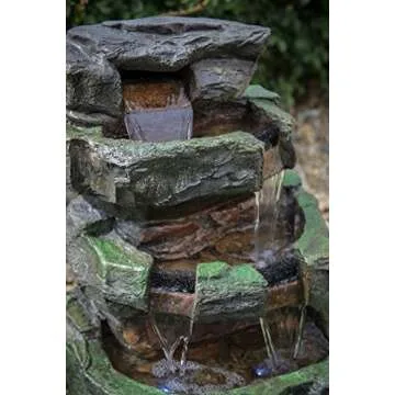 Wilson Rock Fountain: Stunning Outdoor Water Feature for Gardens & Patios. Weather Resistant w/LED Lights & Pump.