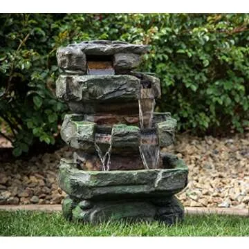 Wilson Rock Fountain: Stunning Outdoor Water Feature for Gardens & Patios. Weather Resistant w/LED Lights & Pump.