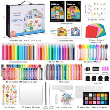 Shuttle Art 335 Piece Kids Art Set, Multi-Media Art Supplies, Gift Art Kit with Trifold Easel, 2 Dra...