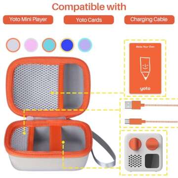 Lebakort Hard Case Compatible with Yoto Mini Kids Audio Music Player Children Speaker Plays Audiobook Cards Radio (Off White + Orange Case)