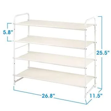 Simple Trending 4 Tier Stackable Shoe Rack, Expandable & Adjustable Fabric Shoe Shelf Storage Organizer, White