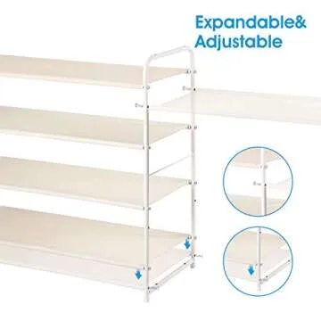 Simple Trending 4 Tier Stackable Shoe Rack, Expandable & Adjustable Fabric Shoe Shelf Storage Organizer, White