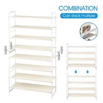 Simple Trending 4 Tier Stackable Shoe Rack, Expandable & Adjustable Fabric Shoe Shelf Storage Organizer, White