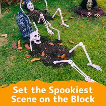 PREXTEX Skeleton Coming Out of the Ground - Life-Sized Unique Groundbreaker Skeleton Stakes for Outdoor Yard Halloween Decorations - Realistic Spooky Skeleton in Front Lawn Garden