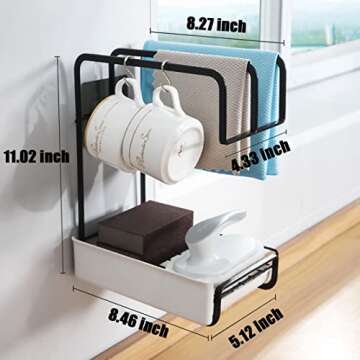 WINGSIGHT Kitchen Sink Caddy Sponge Storage with Dishcloth Rack Free Punching Wall-Mounted and Count...