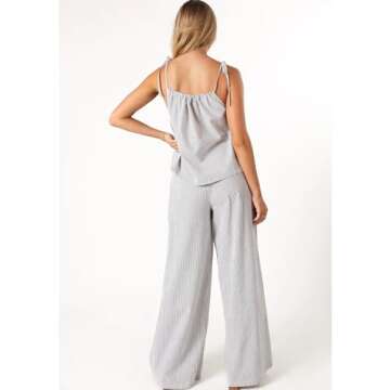 Hixiaohe Pajama Sets for Women 2 Piece Lounge Set Striped Sleeveless Tops Wide Leg Pants Matching Sets Womens Summer Outfits(White,M)