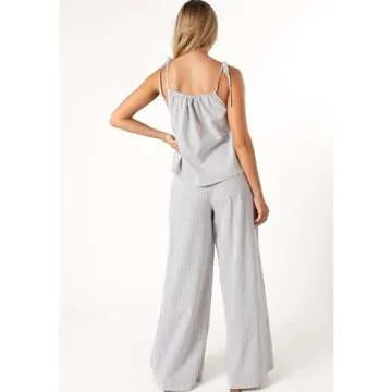 Hixiaohe Pajama Sets for Women 2 Piece Lounge Set Striped Sleeveless Tops Wide Leg Pants Matching Sets Womens Summer Outfits(White,M)