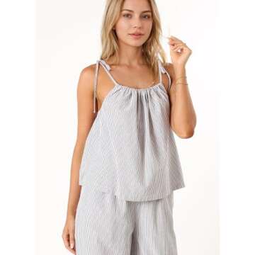 Hixiaohe Pajama Sets for Women 2 Piece Lounge Set Striped Sleeveless Tops Wide Leg Pants Matching Sets Womens Summer Outfits(White,M)