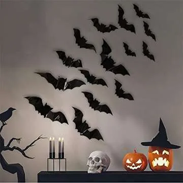 160pcs 3D Bats Stickers, Halloween Party Supplies Waterproof Scary Bats Wall Decals DIY Home Window ...