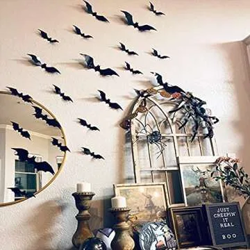 160pcs 3D Bats Stickers, Halloween Party Supplies Waterproof Scary Bats Wall Decals DIY Home Window Decor, Removable Bats Stickers for Indoor Outdoor Halloween Wall Decorations