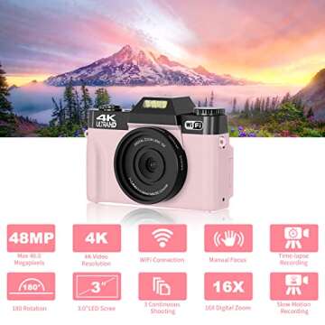 Digital Camera for 4K Photography & Vlogging - Pink