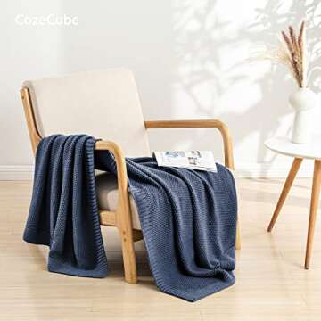 CozeCube Blue Throw Blanket for Couch, Soft Cozy Cable Knit Throw Blanket for Bed Sofa Living Room, ...