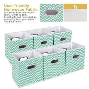 MaidMAX Cloth Storage Cubes, Cube Organizer Bins, Foldable Storage Baskets Containers with Dual Plastic Handles for Home Office Nursery Drawers Organizers, Aqua Chevron, 10.5×10.5×11 inches, Set of 6