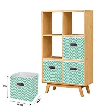 MaidMAX Cloth Storage Cubes, Cube Organizer Bins, Foldable Storage Baskets Containers with Dual Plastic Handles for Home Office Nursery Drawers Organizers, Aqua Chevron, 10.5×10.5×11 inches, Set of 6