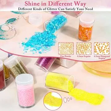 Audab Fine and Chunky Glitter Powder for Resin, Assorted Holographic Nail Sequins for Hair, Makeup, Slime, Resin Molds / Tumblers, 36 Pcs