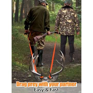 PAMASE 2pcs Deer Drag Rope - 1700lbs Load-Bearing Hunting Gear Accessories, Deer Drag Strap for Men Women Hunter Pull Deer Animal Wood, Sturdy Rope with Handle (Orange 4.92ft)