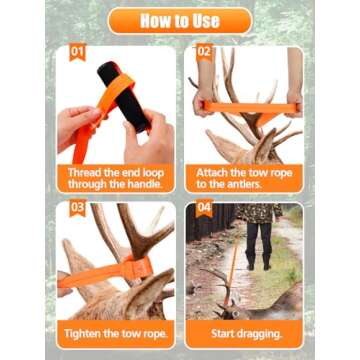 PAMASE 2pcs Deer Drag Rope - 1700lbs Load-Bearing Hunting Gear Accessories, Deer Drag Strap for Men Women Hunter Pull Deer Animal Wood, Sturdy Rope with Handle (Orange 4.92ft)