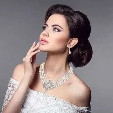 EleQueen Women's Silver-Tone Ivory Simulated Pearl Crystal Victorian Style Statement Necklace Earrin...