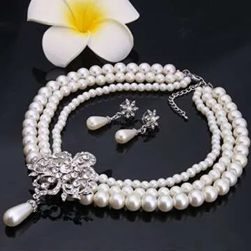 Elegant EleQueen Jewelry Set with Simulated Pearls and Crystals