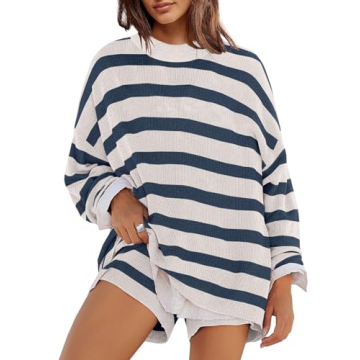 Panadila Womens Striped Sweater Set Oversized Lounge Sets Matching Pajamas Long Sleeve Sweater Top a...