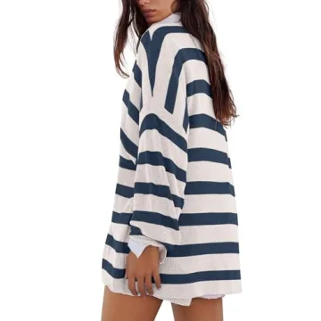 Panadila Womens Cozy Striped Lounge Set in Blue White