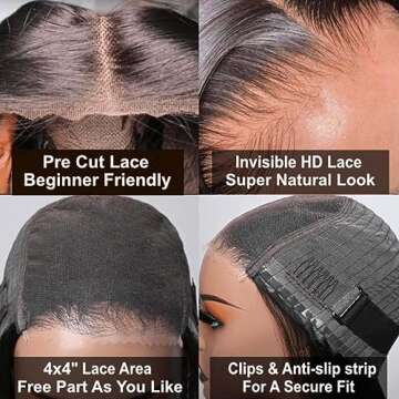 VIVIBABI 12 Inch Wear and Go Glueless Bob Wig 180% Density Glueless Wigs Human Hair 4x4 Pre Cut Lace...